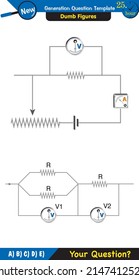Physics, basic electric circuits, next generation question template, dumb physics figures, exam question, eps