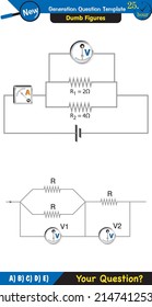 Physics, basic electric circuits, next generation question template, dumb physics figures, exam question, eps