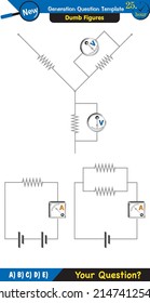 Physics, basic electric circuits, next generation question template, dumb physics figures, exam question, eps