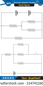 Physics, basic electric circuits, next generation question template, dumb physics figures, exam question, eps