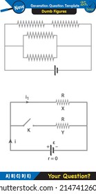 Physics, basic electric circuits, next generation question template, dumb physics figures, exam question, eps