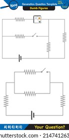 Physics, basic electric circuits, next generation question template, dumb physics figures, exam question, eps