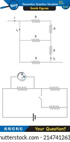 Physics, basic electric circuits, next generation question template, dumb physics figures, exam question, eps
