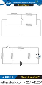 Physics, basic electric circuits, next generation question template, dumb physics figures, exam question, eps