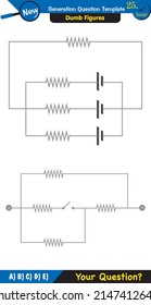 Physics, basic electric circuits, next generation question template, dumb physics figures, exam question, eps