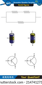Physics, basic electric circuits, next generation question template, dumb physics figures, exam question, eps