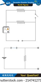 Physics, basic electric circuits, next generation question template, dumb physics figures, exam question, eps