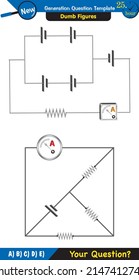 Physics, basic electric circuits, next generation question template, dumb physics figures, exam question, eps