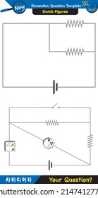 Physics, basic electric circuits, next generation question template, dumb physics figures, exam question, eps