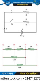 Physics, basic electric circuits, next generation question template, dumb physics figures, exam question, eps