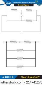 Physics, basic electric circuits, next generation question template, dumb physics figures, exam question, eps