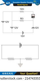 Physics, basic electric circuits, next generation question template, dumb physics figures, exam question, eps