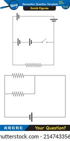 Physics, basic electric circuits, next generation question template, dumb physics figures, exam question, eps
