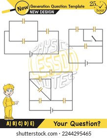 Physics, basic electric circuits, next generation question template, dumb physics figures, exam question, eps 