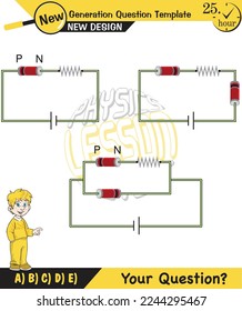Physics, basic electric circuits, next generation question template, dumb physics figures, exam question, eps 
