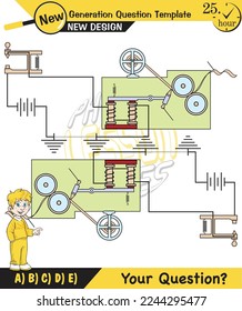 Physics, basic electric circuits, next generation question template, dumb physics figures, exam question, eps 