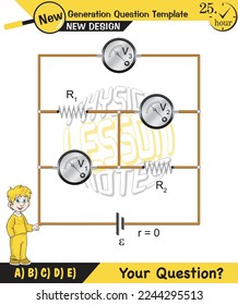 Physics, basic electric circuits, next generation question template, dumb physics figures, exam question, eps 