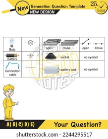 Physics, basic electric circuits, next generation question template, dumb physics figures, exam question, eps 