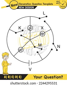 Physics, basic electric circuits, next generation question template, dumb physics figures, exam question, eps 