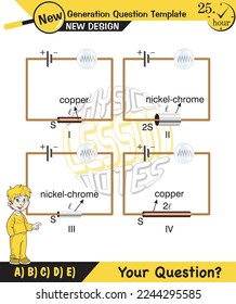 Physics, basic electric circuits, next generation question template, dumb physics figures, exam question, eps 