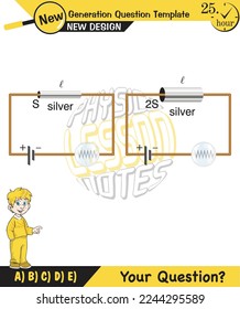 Physics, basic electric circuits, next generation question template, dumb physics figures, exam question, eps 
