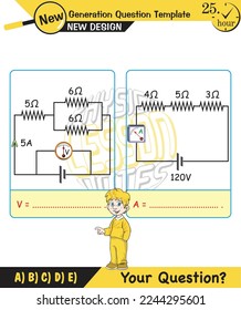 Physics, basic electric circuits, next generation question template, dumb physics figures, exam question, eps 