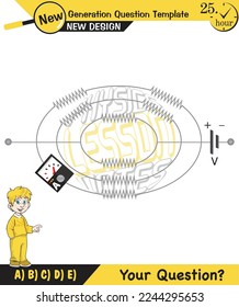 Physics, basic electric circuits, next generation question template, dumb physics figures, exam question, eps 