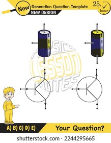Physics, basic electric circuits, next generation question template, dumb physics figures, exam question, eps 