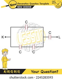 Physics, basic electric circuits, next generation question template, dumb physics figures, exam question, eps