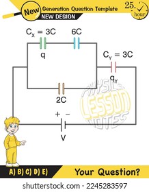 Physics, basic electric circuits, next generation question template, dumb physics figures, exam question, eps