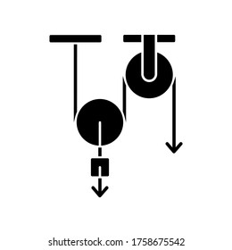 Physics black glyph icon. Fundamental natural science, mechanics silhouette symbol on white space. Traditional scientific field of study. School physical experiment. Vector isolated illustration