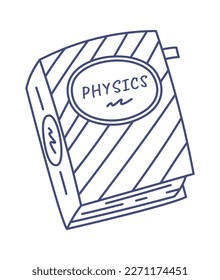 Icono de la línea de libros de física, lección de la Escuela de Biblioteca. Ilustración del vector