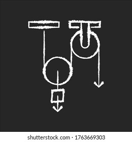 Physics chalk white icon on black background. Fundamental natural science, mechanics. Traditional scientific field of study. School physical experiment. Isolated vector chalkboard illustration