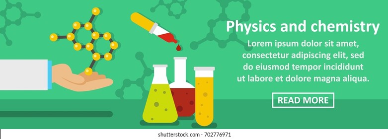 Physics and chemistry banner horizontal concept. Flat illustration of physics and chemistry banner horizontal vector concept for web