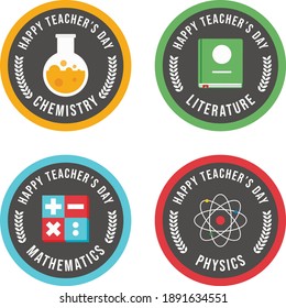 Physics Chemistry Mathematics Literatur Happy Teachers Day Sticker Vector