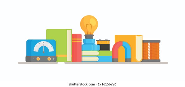 Physics class. Vector illustration of physical instruments. Measurement of force. Conducting an experiment.