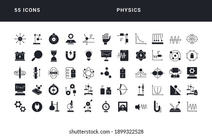 Physics. Collection of perfectly simple monochrome icons for web design, app, and the most modern projects. Universal pack of classical signs for category Education.