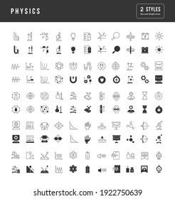 Physics. Collection of perfectly simple monochrome icons for web design, app, and the most modern projects. Universal pack of classical signs for category Education.