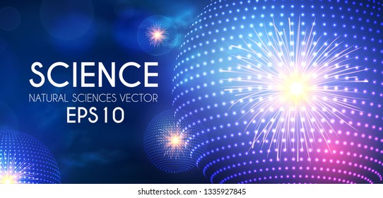 Physics Concept. Abstract Electric Power Elements. Atoms. Science Design. Vector illustration