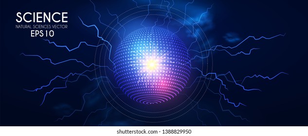 Physics Concept. Abstract Electric Power Elements. Atoms. Science Design. Vector illustration