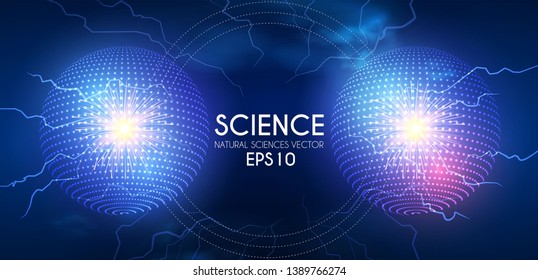 Physics Concept. Abstract Electric Power Elements. Atoms. Science Design. Vector illustration