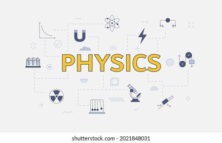 physics concept with icon set with big word or text on center