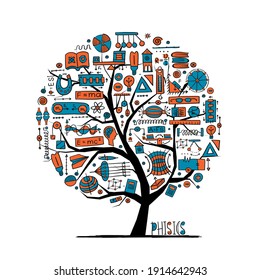 Physics Concept Tree for your design. Icons, sign and symbols. Vector illustration