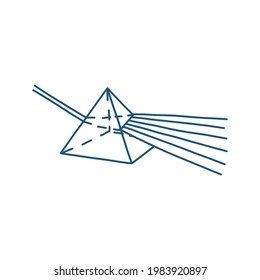 Physics doodle prism. Triangle prism with light waves isolated in white background. Vector illustration in doodle style