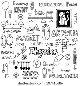 Physics doodles. Hand drawn. Vector illustration.