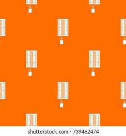 Physics dynamometer for laboratory work pattern repeat seamless in orange color for any design. Vector geometric illustration