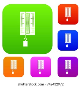 Physics dynamometer for laboratory work set icon color in flat style isolated on white. Collection sings vector illustration