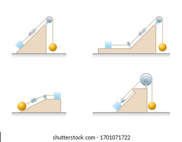 Physics Education Illustrations / Motion, The laws of motion, Simple Machines, Springs, Pulleys, Gears, Inclined planes