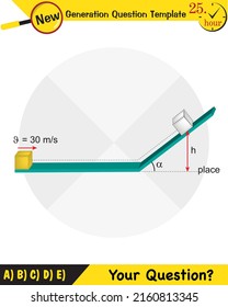 Illustrationen zum Thema Physik, Bewegung, Die Gesetze der Bewegung, einfache Maschinen, Federn, Pulleys, Zahnräder, eingefasste Flugzeuge, Fragevorlage der nächsten Generation