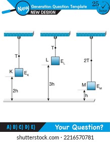 Physics Education Illustrations, Motion, The laws of motion, Simple Machines, Springs, Pulleys, Gears, Inclined planes, next generation question template, eps